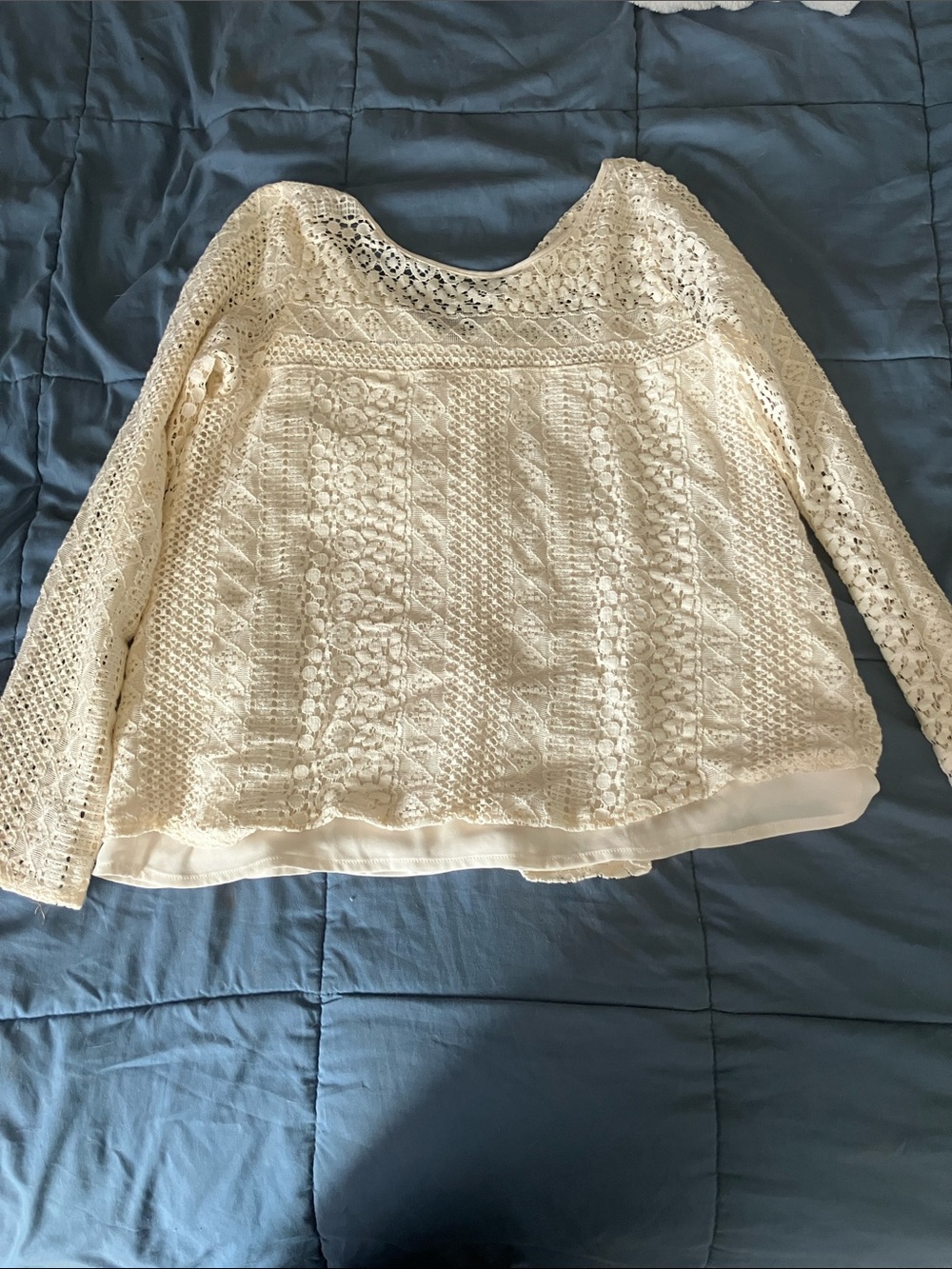 Hollister Cream Lace Crochet Long-Sleeve Tunic